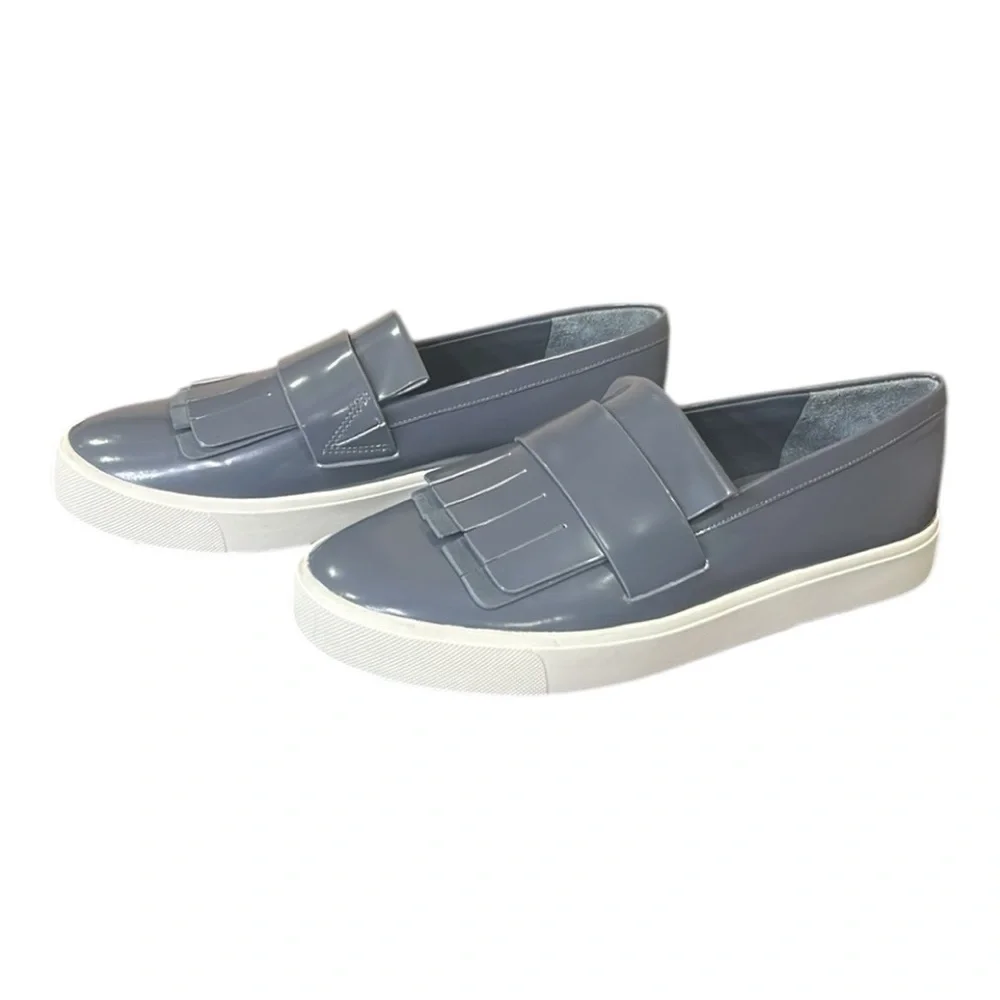 Vince Women’s Gray Patent Leather Coventry Slip On Kiltie Loafers Size 7